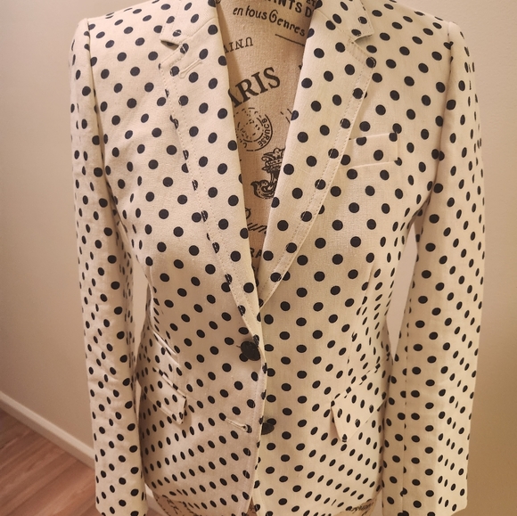 J Crew woman's polka dot two button schoolboy blazer white and blue size 0. - Picture 6 of 6